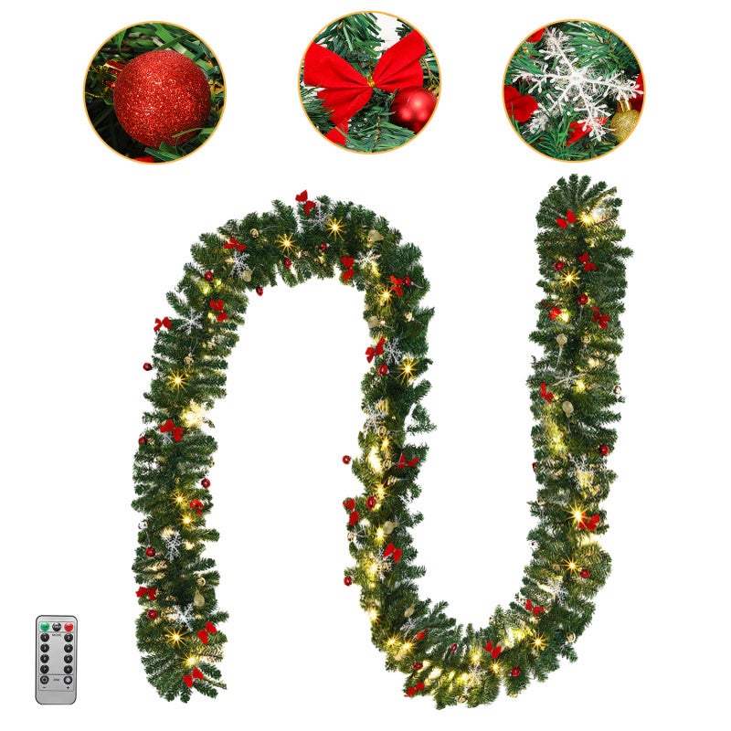 Guirlanda de Natal Guirlanda de Natal Artificial para Decoração de Porta de Lareira 5 m decorada com 100 LEDs com ornamentação com controlos remotos - 8