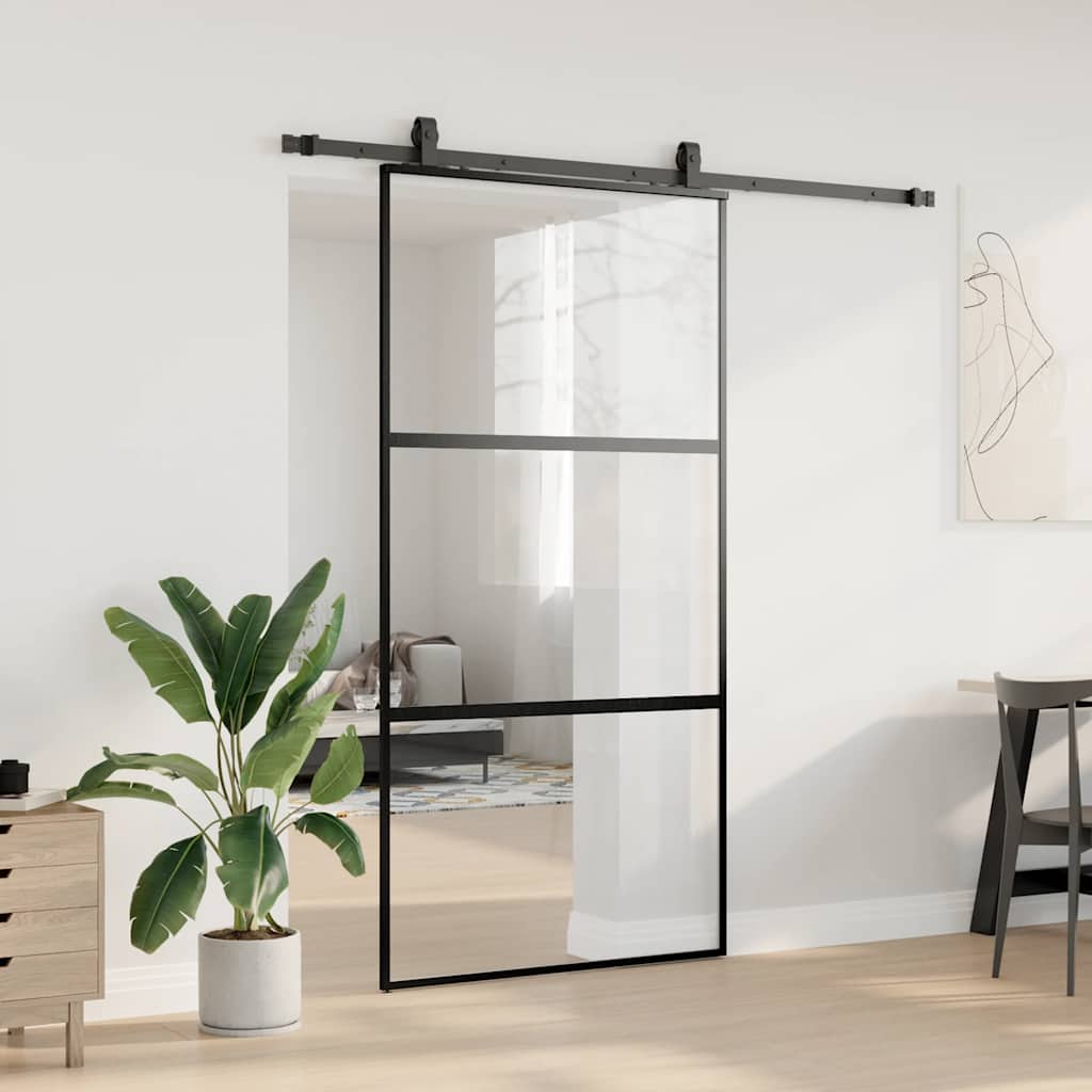 Puerta corredera herrajes negro 102,5x205 cm vidrio templado vidaXL - 4