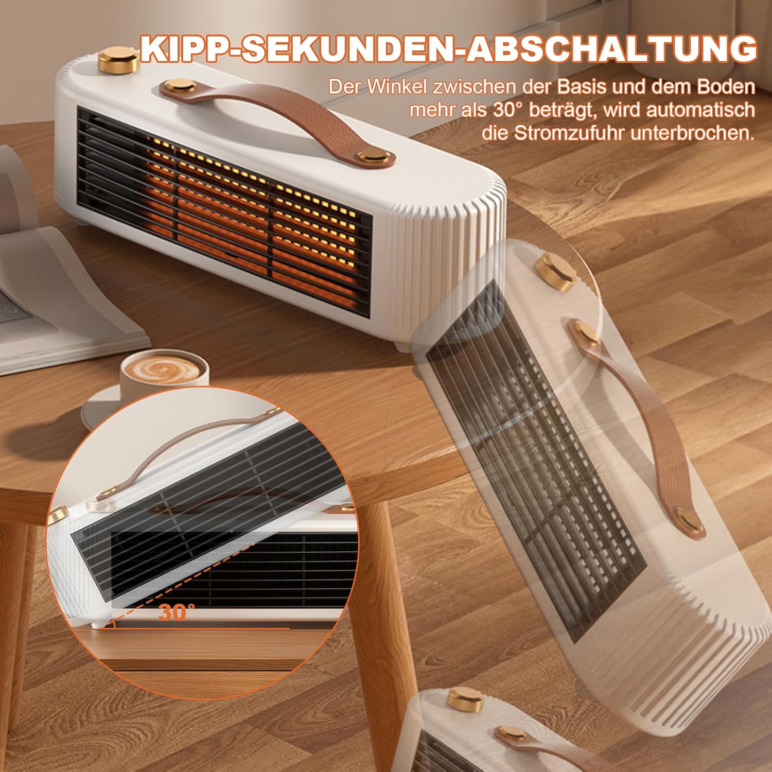 Mini radiateur basse consommation, radiateur portable en céramique, protection contre la surchauffe et le basculement, silencieux, blanc. - 4