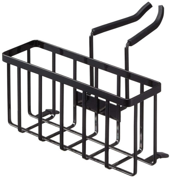 Wiszący organizer do zlewu, czarny, wykonany ze stali/silikonu, wymiary: 20,3 x 18,5 x 14 cm