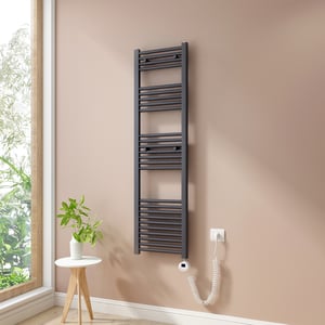Heilmetz Sèche-Serviettes Electrique, Radiateur Sèche-Serviettes 140x40 cm Anthracite avec Timing Elément de Chauffage Electrique