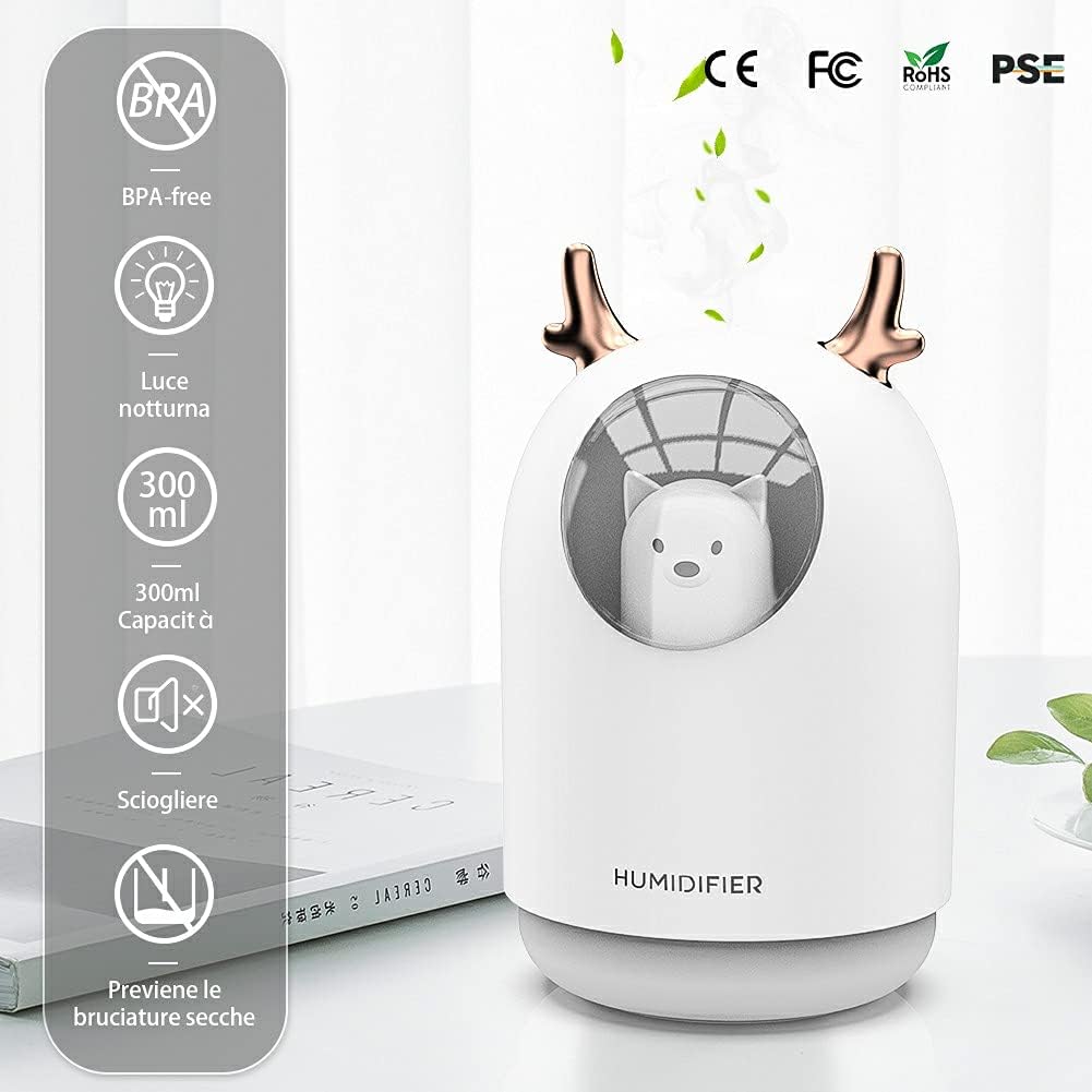LAOA Humidificateur d'air, 100 ML Mini Humidificateurs, Portable Diffuseur Huiles Essentielles Voiture, USB Humidificateur pour Auto Maison Bureau Chambre (Blanc
