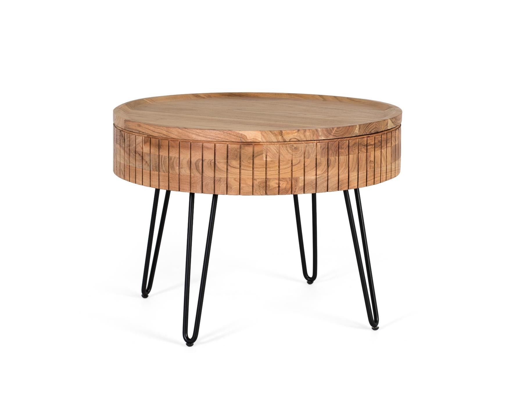 Stoliki kawowe z drewna mango 70 cm w nowoczesnym stylu industrialnym - 51x70x70 GYC