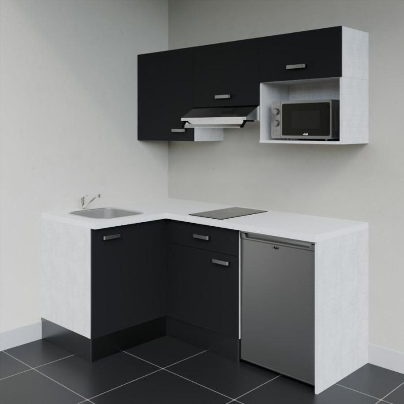Kitchenette modèle KA03 - Façades Noir - Plan de travail Blanc ...