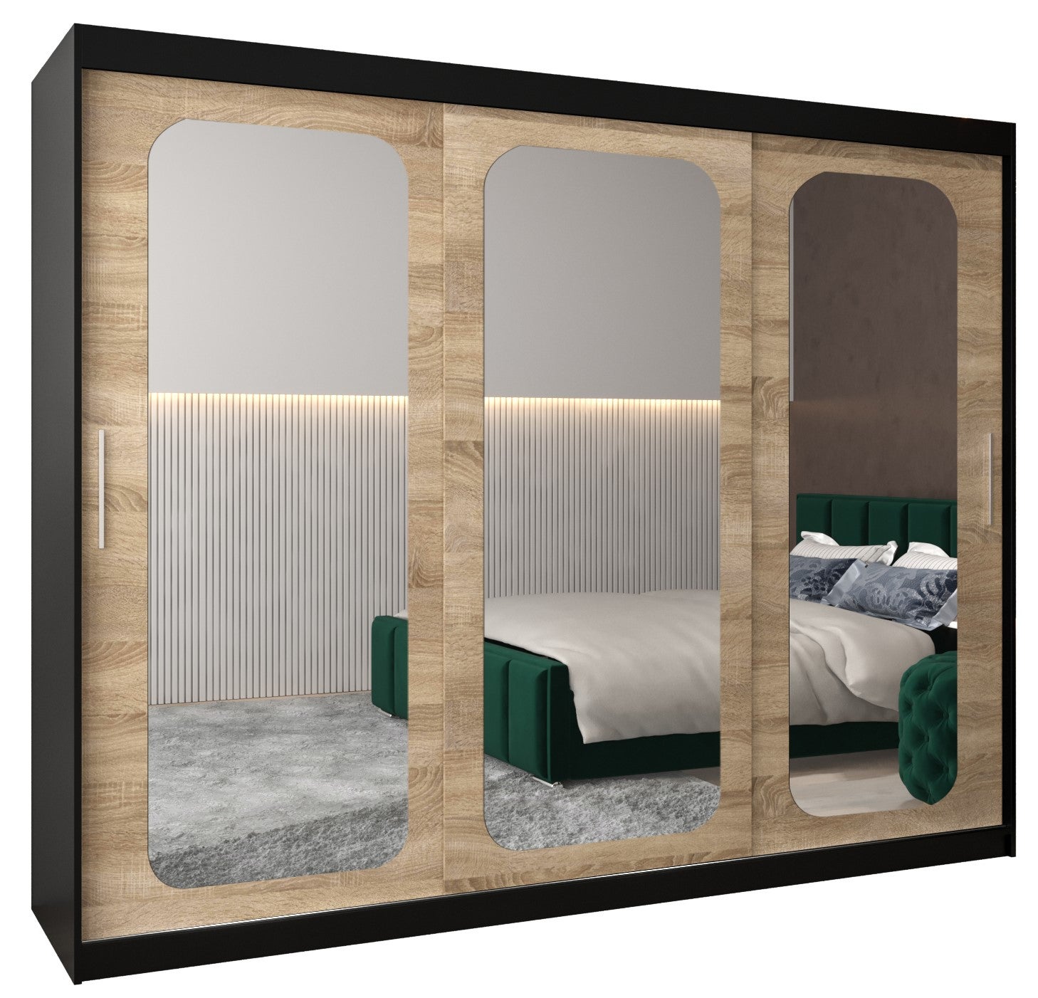 Szafa przesuwna garderoba PROMO T3 250 x 62 x 200 cm Czarny + Sonoma - Abiks Meble