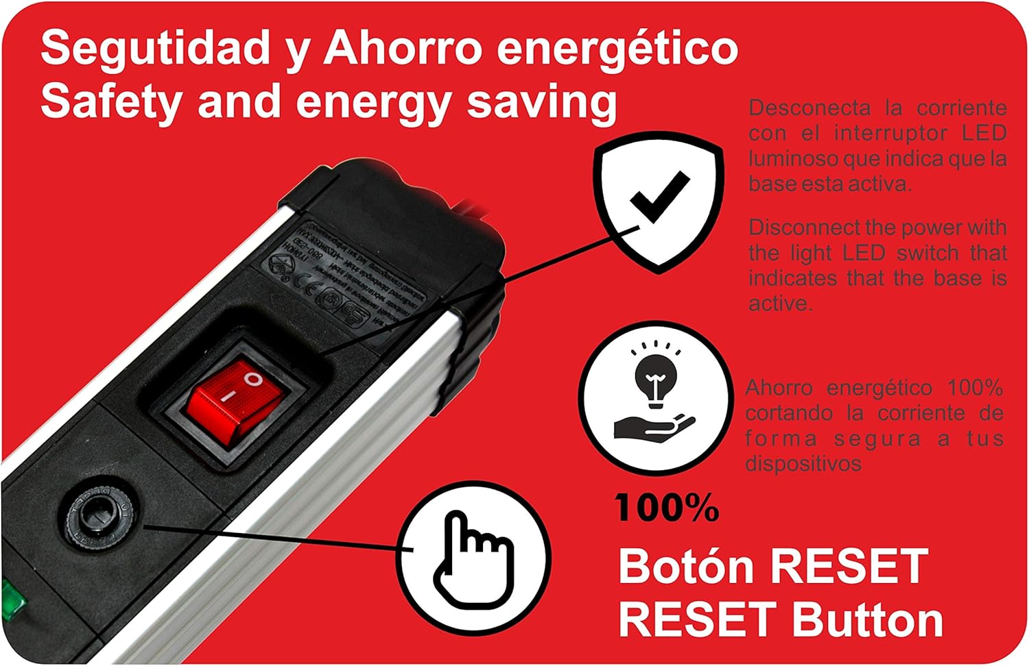 Bloc multiprises avec protection contre les surtensions Silver Electronics 6 prises, câble de 1,5 mètre Noir - 9