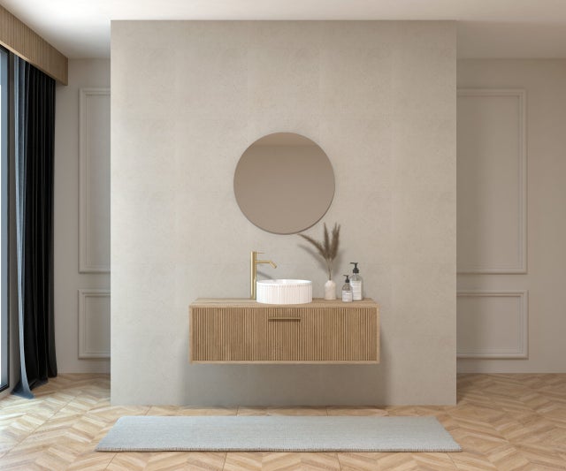 Conjunto de móveis de banheiro Emene FEUILLU Bardolino - Alcatraz 120 cm + lavatório + espelho circular