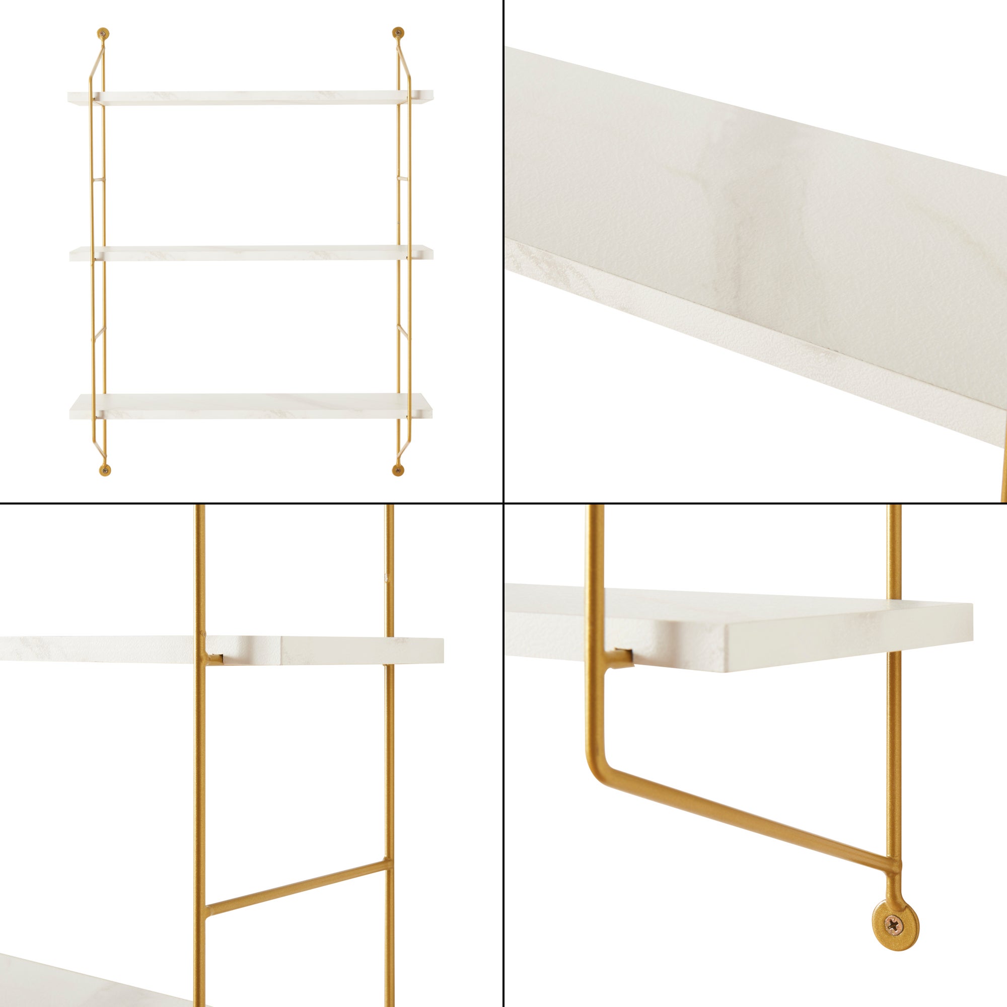 Étagère Murale à 3 niveaux Visby 48 x 15 x 64 cm effet marbre blanc [en.casa] - 6