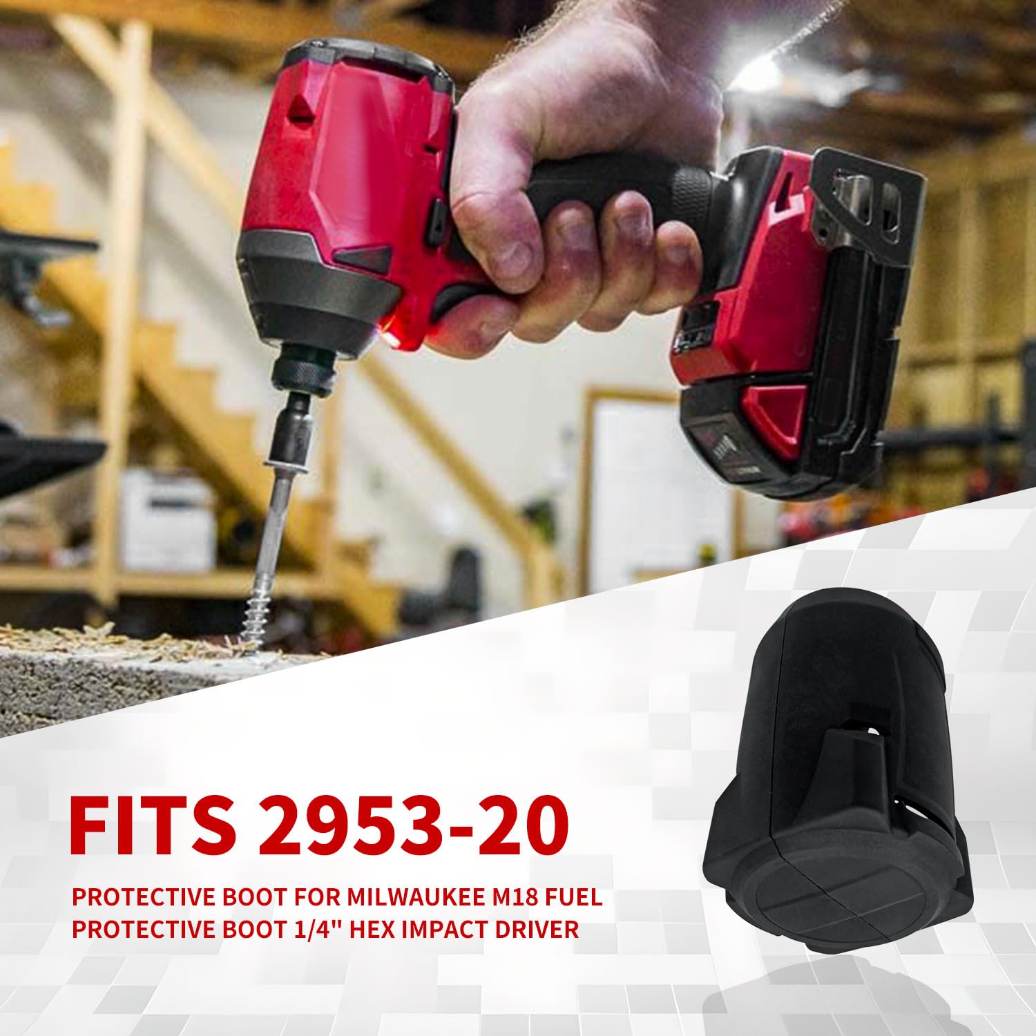 1 pack 49-16-2953 Botte de protection pour Milwaukee M18 Fuel Protection Boot 6,35 mm Hex Impact Driver (compatible avec 2953-20) - 4
