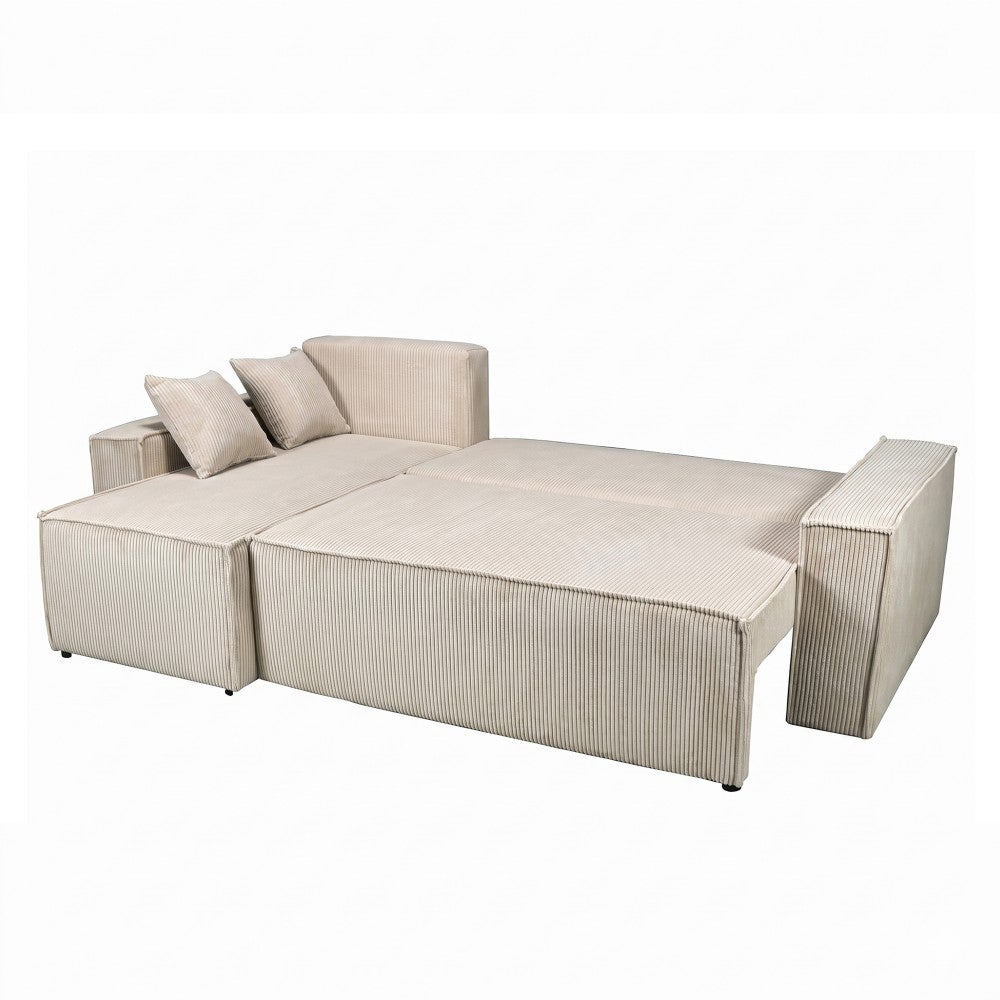 Canapé d'angle convertible et réversible avec coffre ELISE en velours côtelé / Beige - 5