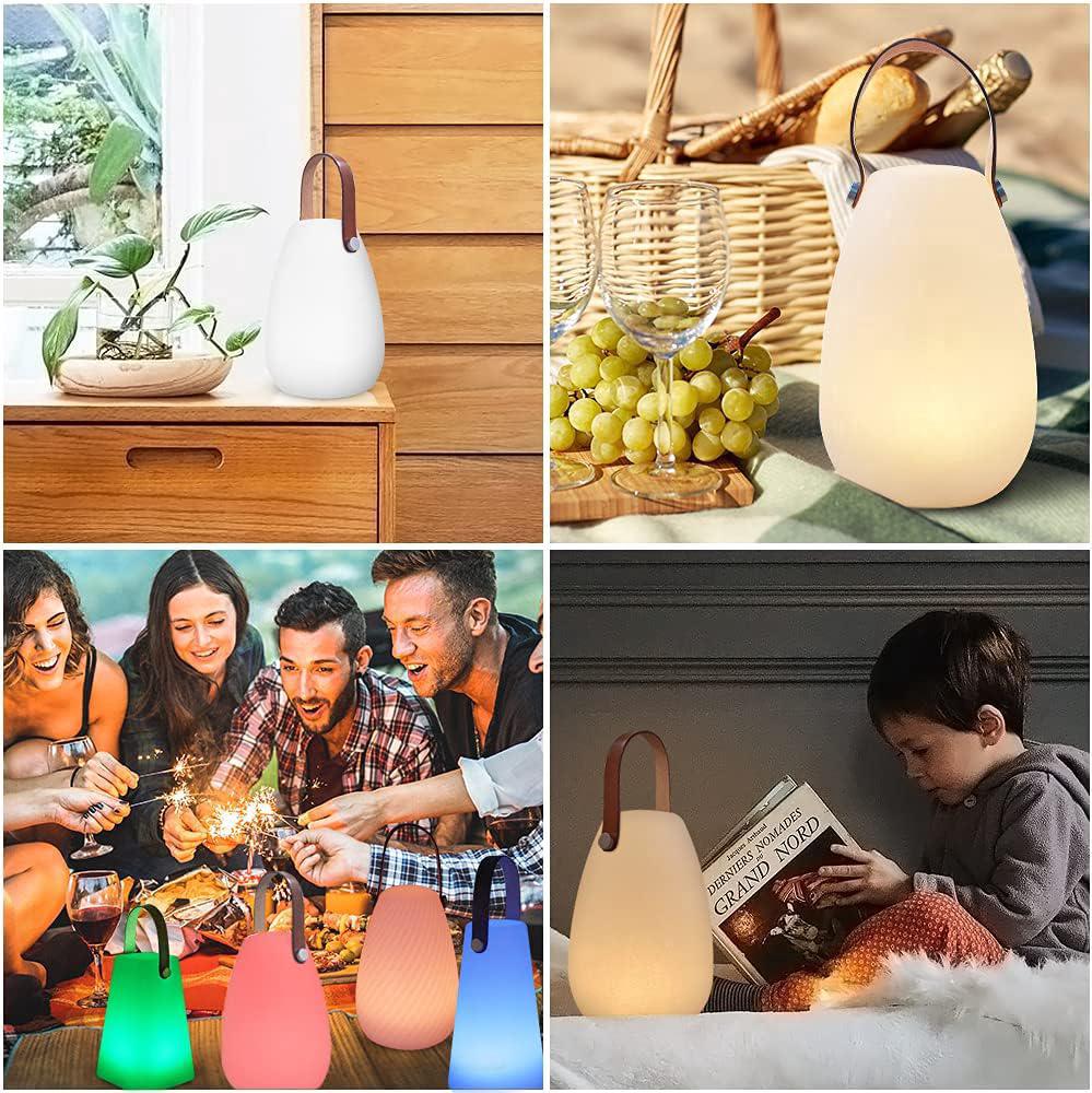 Lampe de table LED extérieur avec Télécommande Blanc chaud 8 couleurs Intensité variable Lampe de Table sans fil étanche Décoration idéale (ronde) - 5