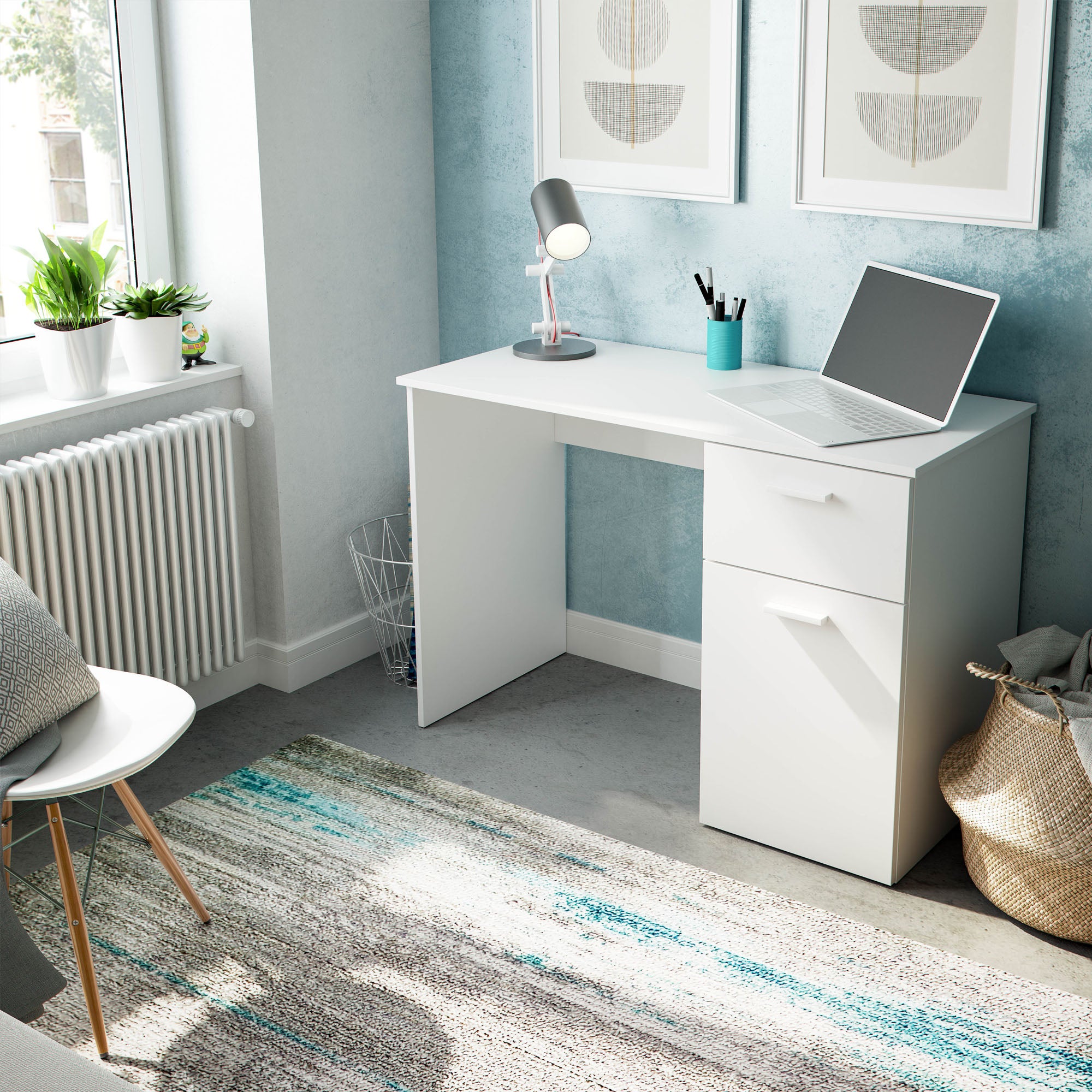 Bureau Huelva 1 porte 1 tiroir blanc, 108 cm longueur - 2