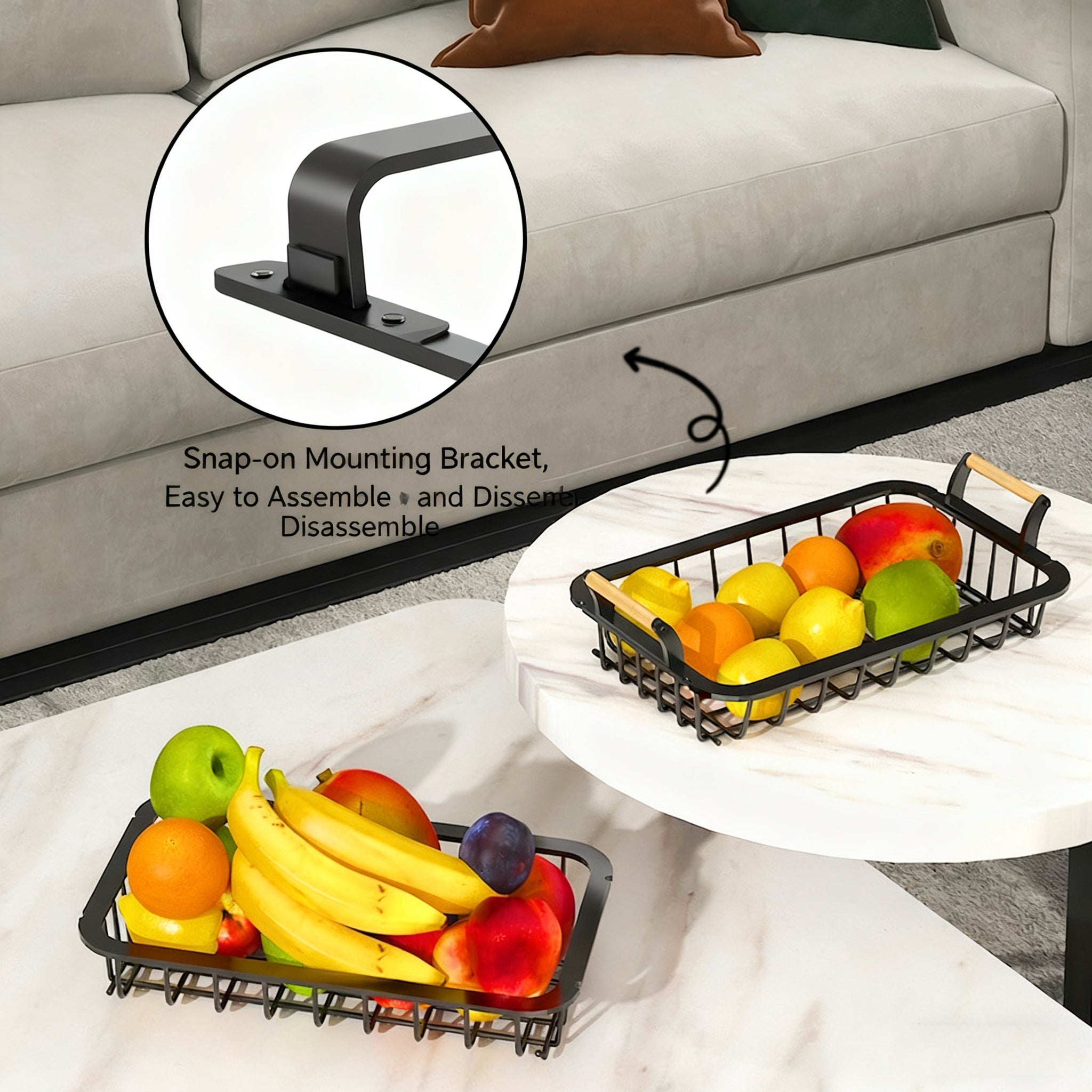 Set 4 cesti frutta 2 piani con supporto per banane, organizer metallico per frutta e verdura, ideale per cucina e conservazione - 5