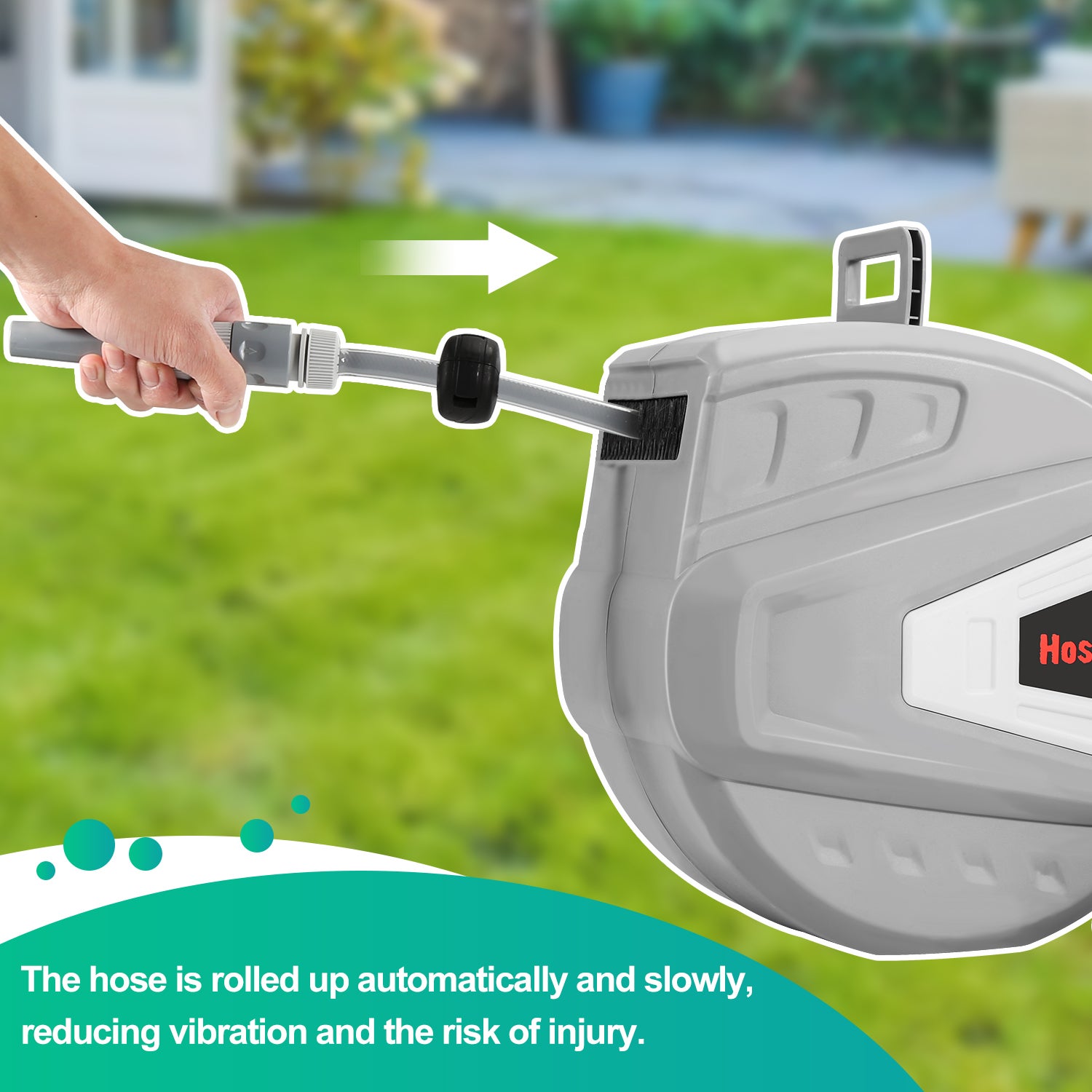 Enrollador de manguera automático de pared de 20+2 m - Enrollador de manguera de riego automático - Giro de 180° - 5