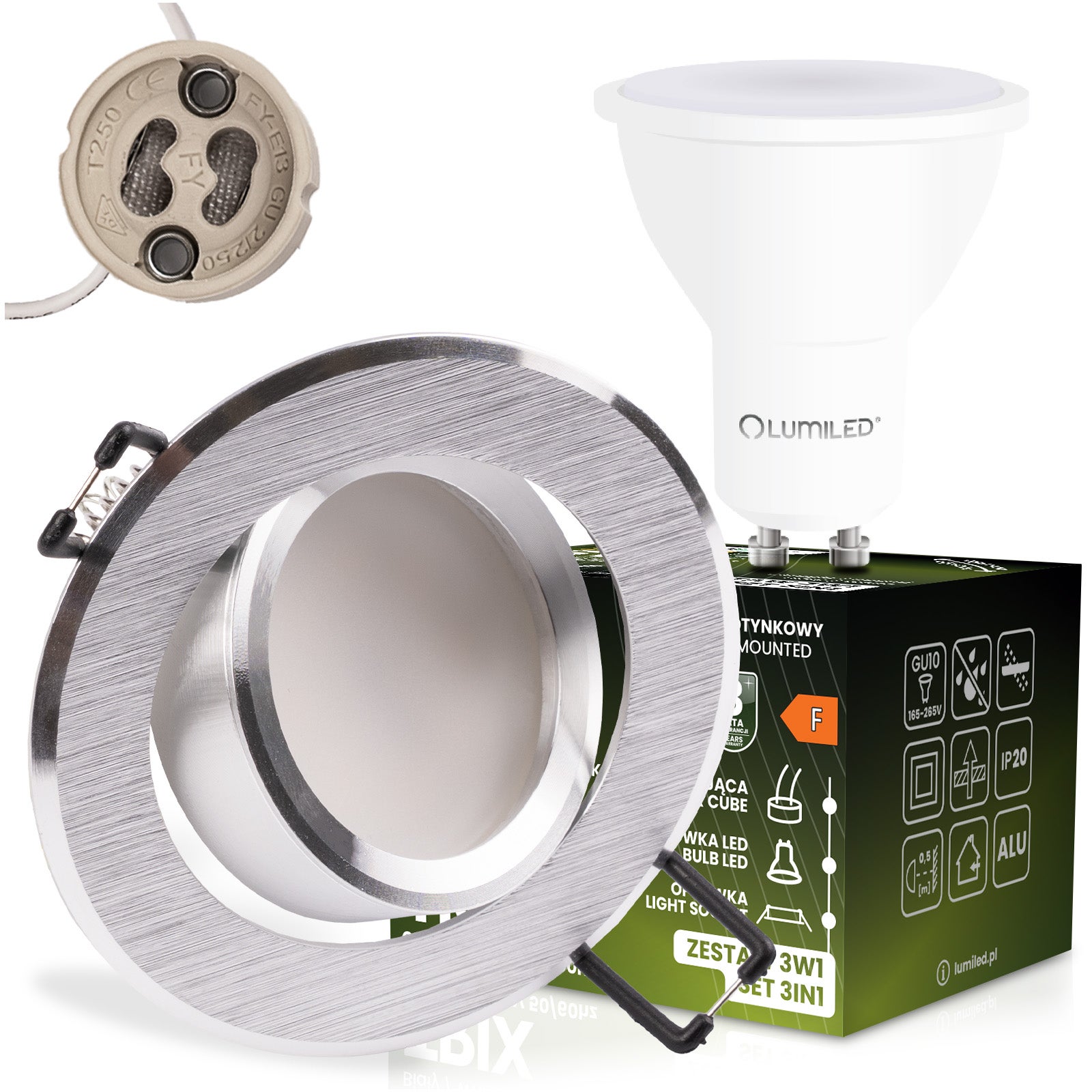 Oprawa Halogenowa Lumiled Podtynkowa Okrągła Ruchoma 3w1 GU10 6W 4000K Neutralna biel Srebrna Szczotkowana