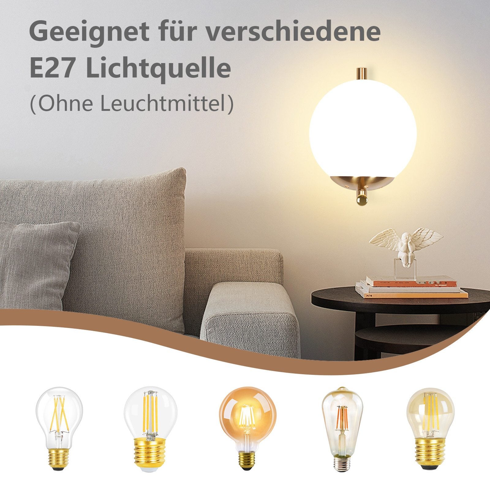 NETTLIFE Applique murale vintage boule de verre dorée E27 lampe murale d'intérieur chambre escalier - 2