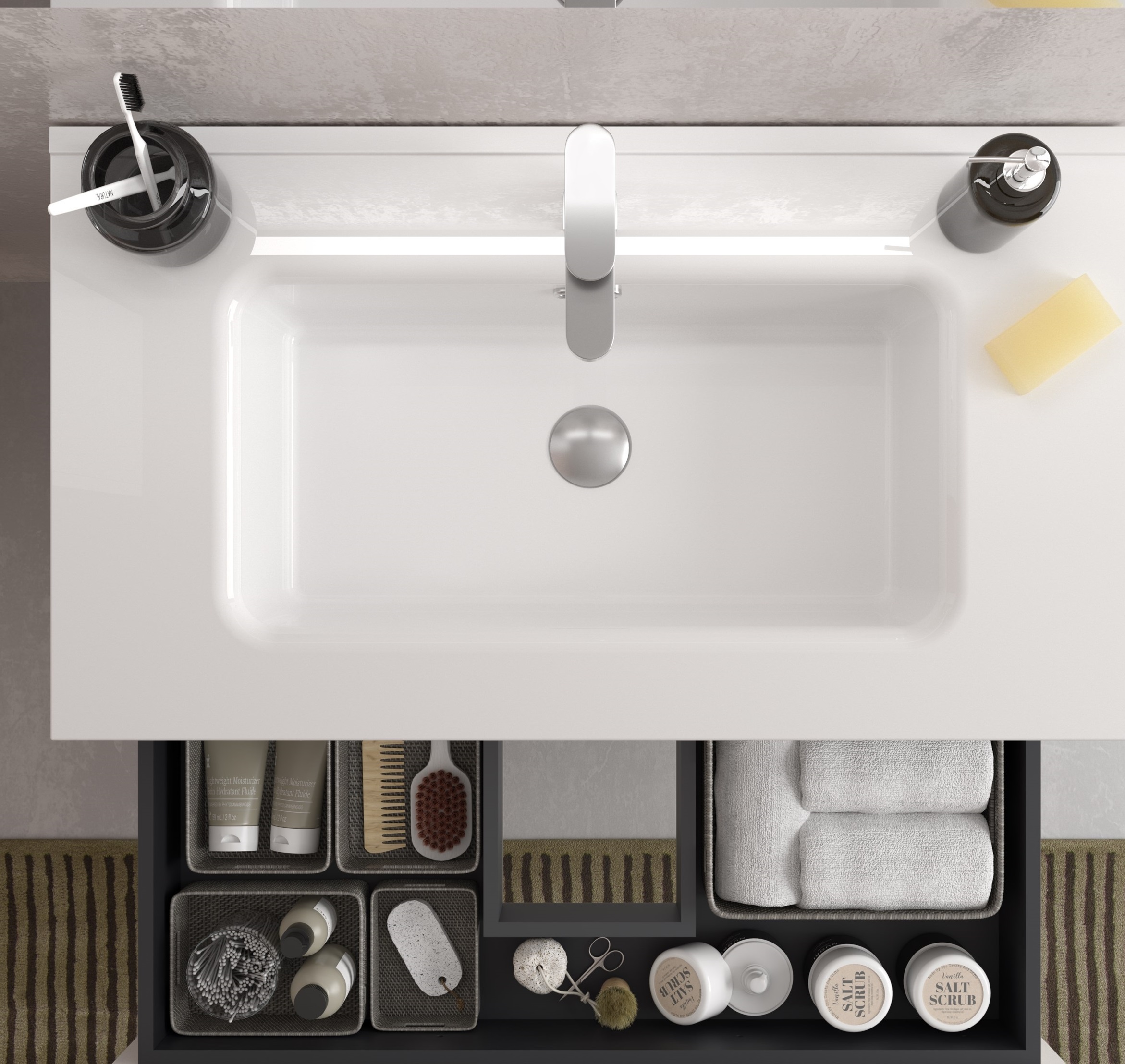 Meuble de salle de bain BEQUIA 3C 80cm Chêne | Vasque Porcelaine Centrale - 4