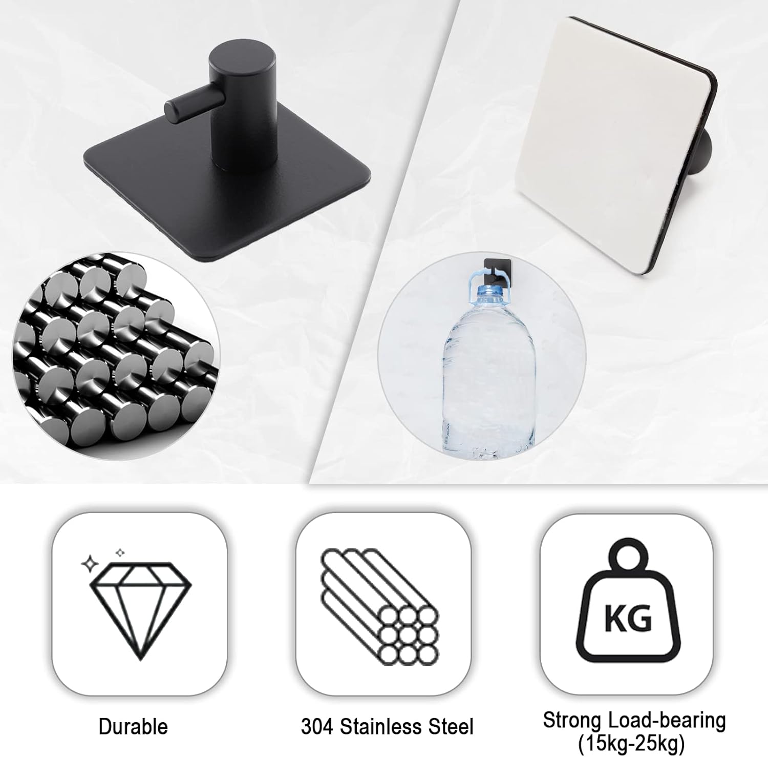 Set di 4 ganci adesivi da parete in acciaio inossidabile per bagno e cucina, senza foratura (nero) | Leroy Merlin