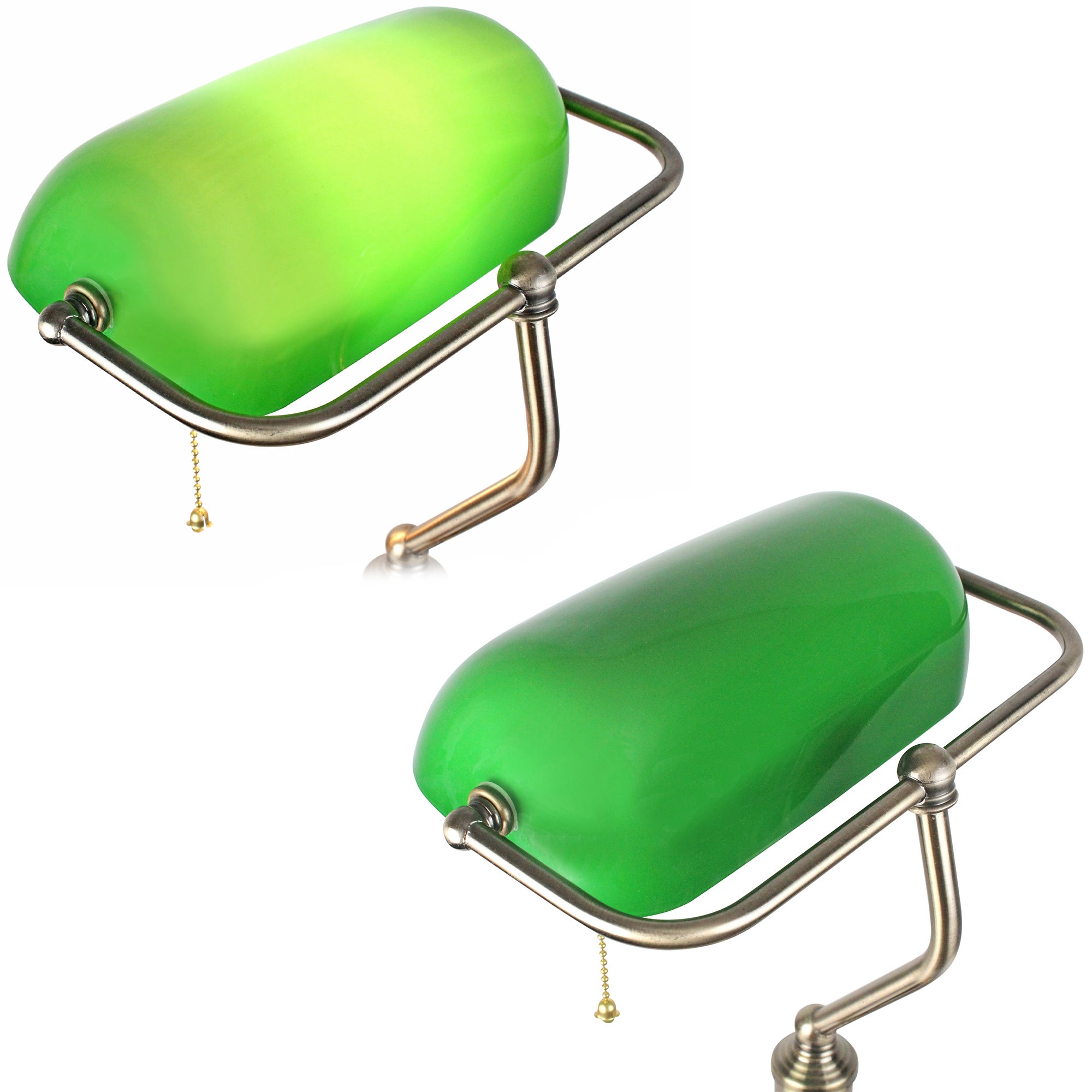 Lampe Banquier FISHTEC Verte Vintage Verre Opaline Inclinable Finition Laiton Interrupteur Chaînette E27 Bureau Bibliothèque - 4