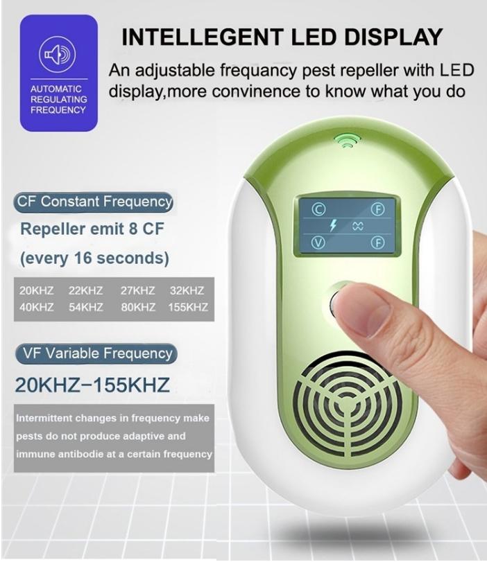 Répulsif électronique ultrasonique pour souris et nuisibles avec 18 fréquences automatiques, affichage LED, sans toxines, pour maison, bureau - 7