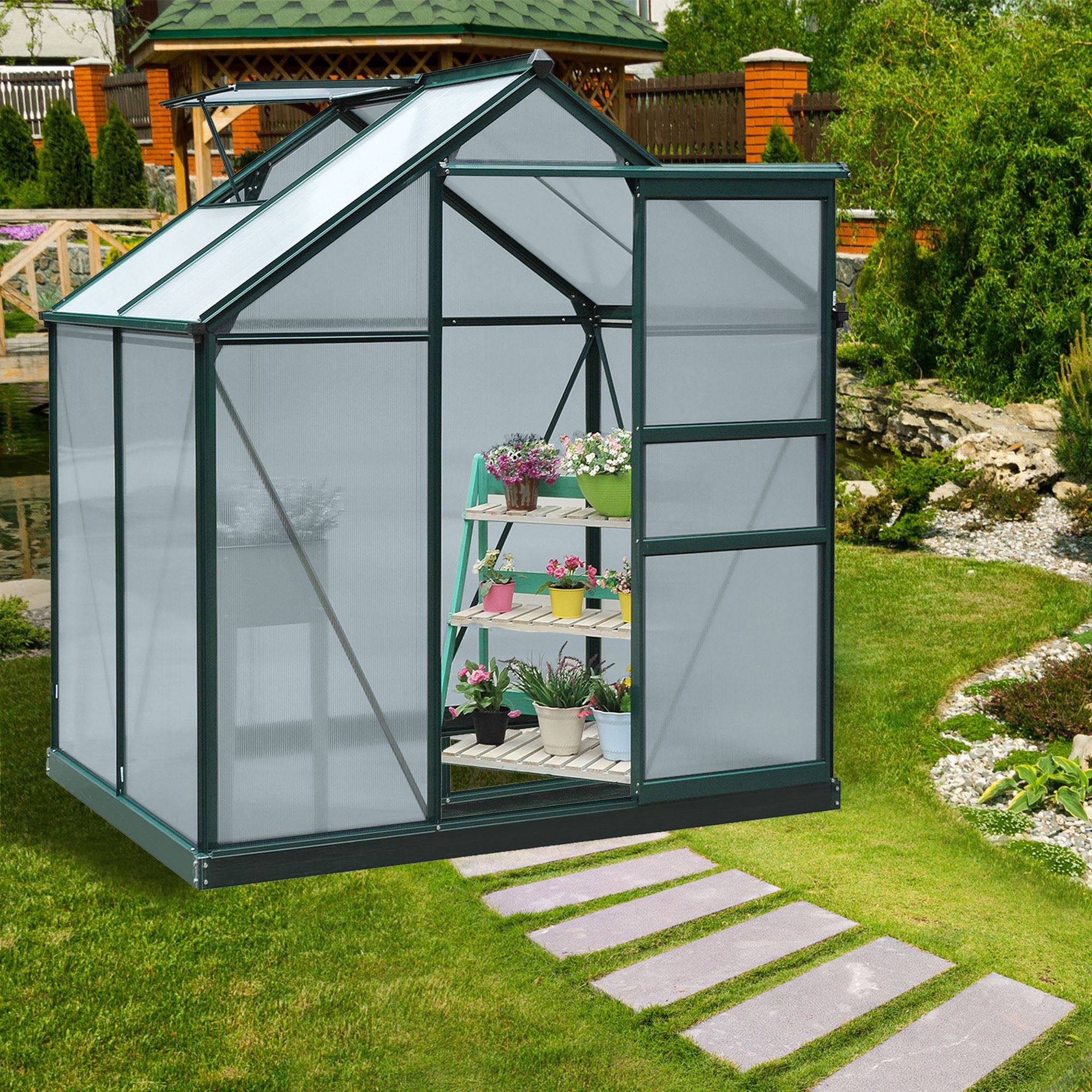 Serre fixe polycarbonate Outsunny 2,51 m² vert foncé - 2