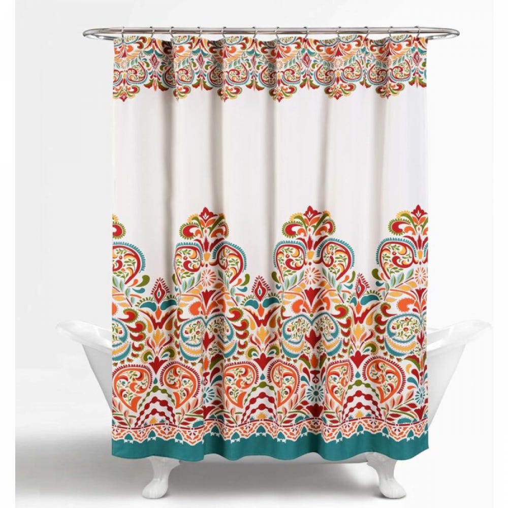 Tenda Doccia In Tessuto Paisley Bohémien – Marrone E Oro, 180x180 Cm, Impermeabile