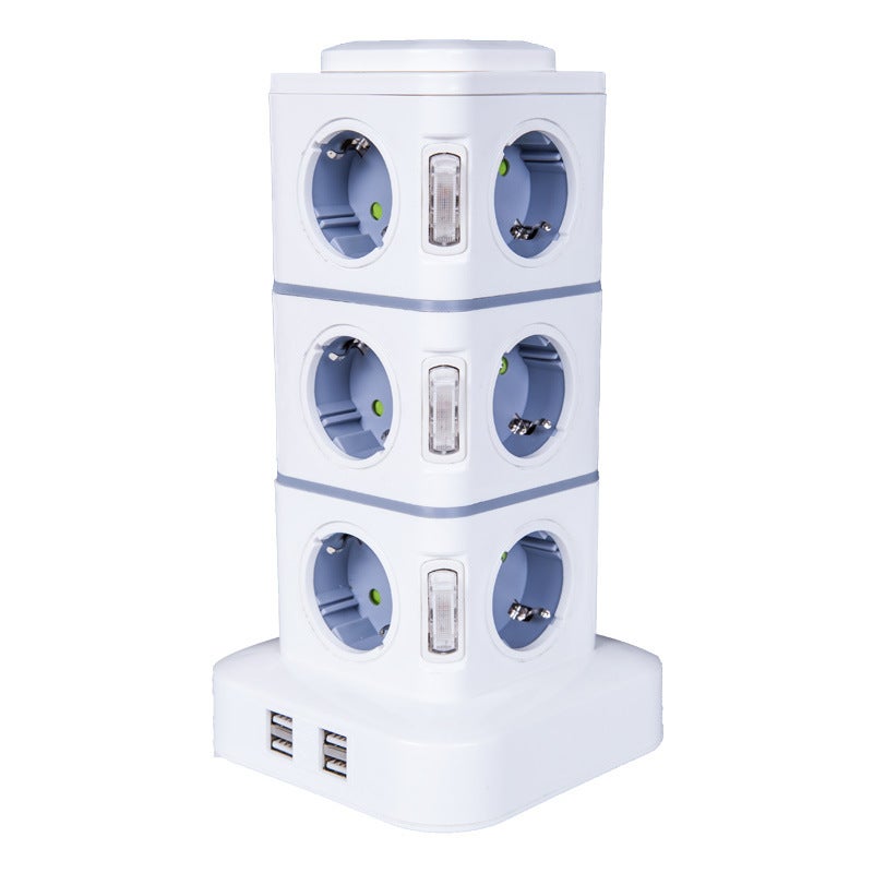 Listwa zasilająca, 12 gniazd elektrycznych (2500W / 10A) z 4 portami USB, pionowa listwa przeciwprzepięciowa