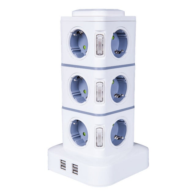 Tour Multiprise Parasurtenseur Parafoudre 12 Prises avec 5 USB 4,5A Ports BLEOSAN - Cordon de 1.8m - Noir | Leroy Merlin