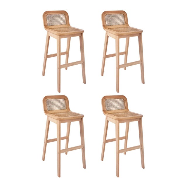 Lot de 4 chaises hautes de cuisine en Rotin tressé (cannage) SANA