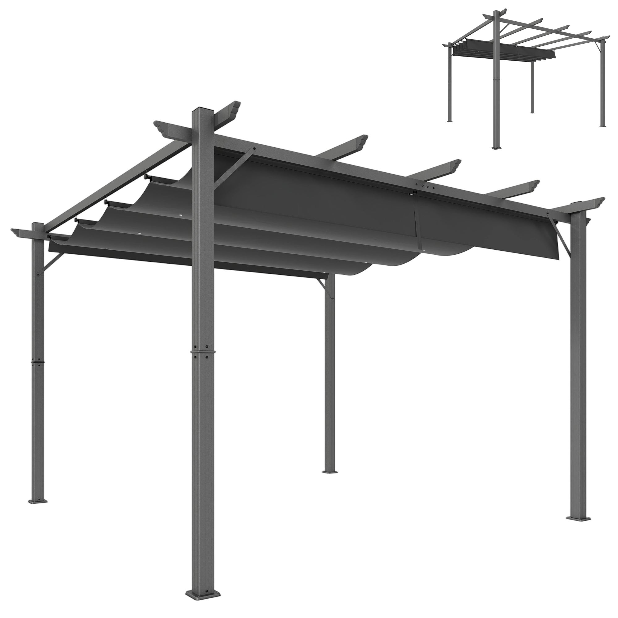 Pergola ogrodowa 3x3m z rozsuwanym dachem, ochrona UPF30+, drenaż, ciemnoszara aluminiowa rama do patio