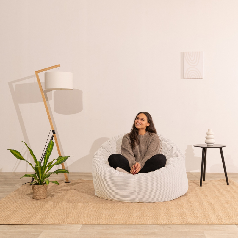 Pouf velours côtelé épais BANANAIR 100cm blanc - 4