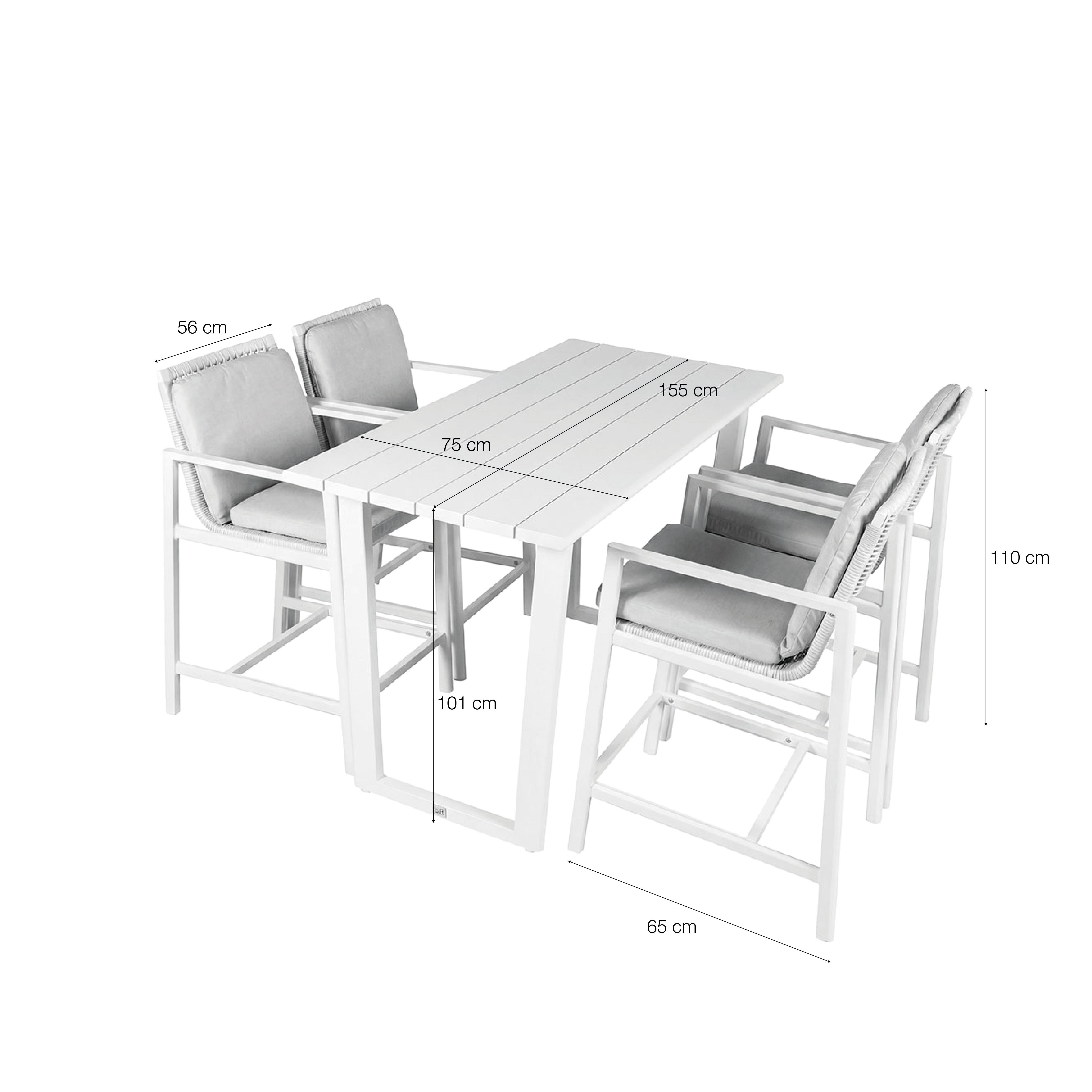 Conjunto coctail de jardín ONIX 4 pz blanco en aluminio con mesa alta y 4 sillas altas - 5