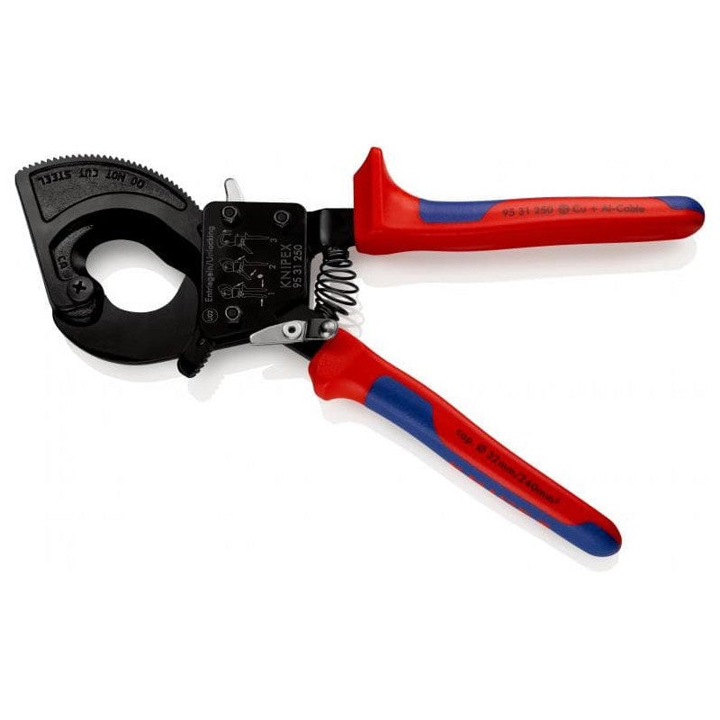Obcinaczki do kabli Knipex z mechanizmem zapadkowym 250 mm - Precyzyjne cięcie i obsługa jedną ręką