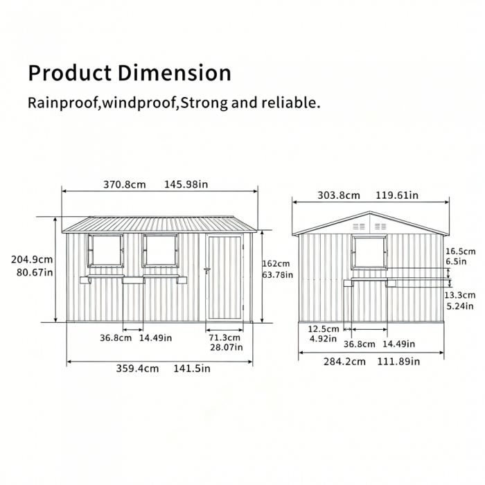 Abri Jardin 10,21 m² – Acier Galvanisé, 3 Fenêtres, Portes Doubles, Imperméable – Marron/Noir - 3