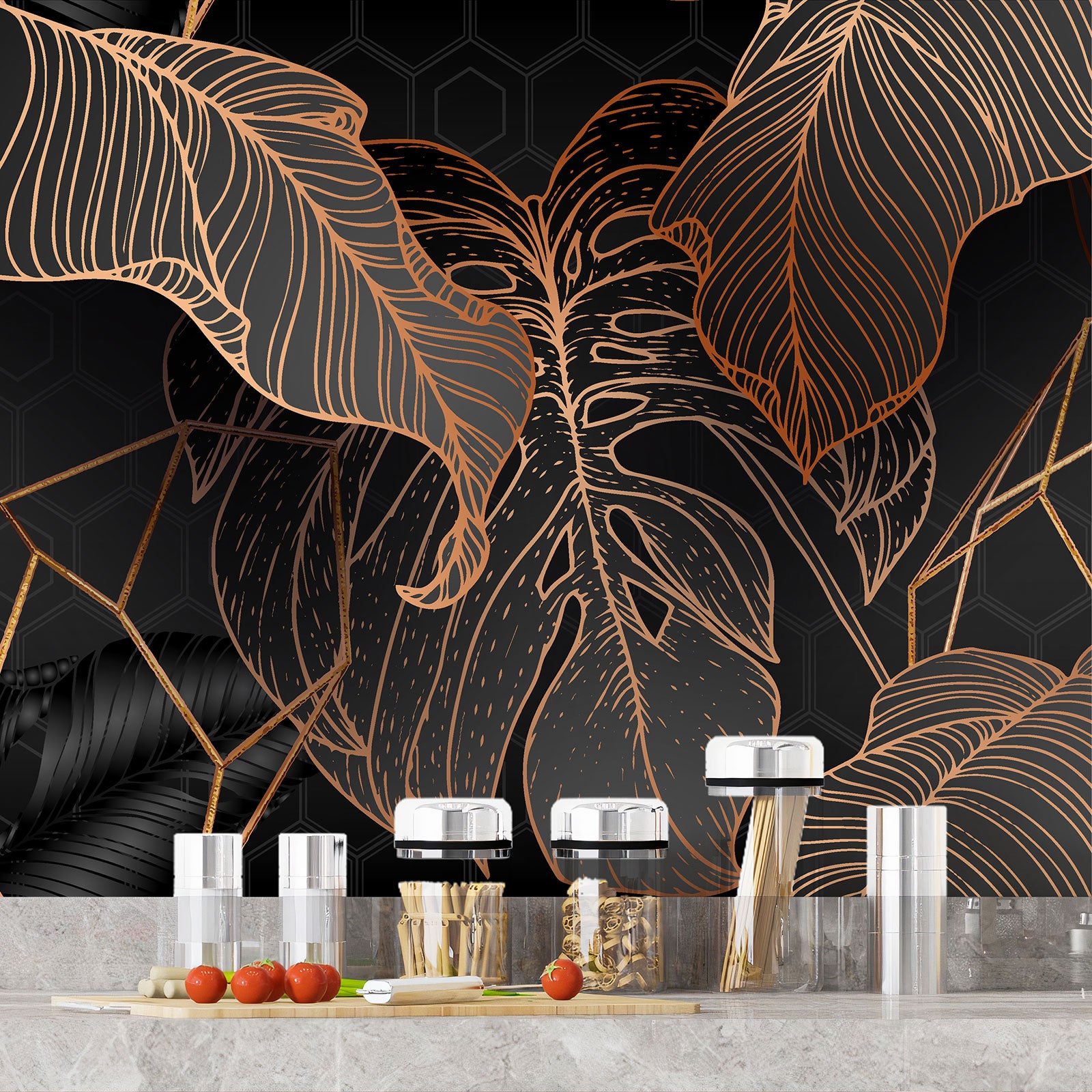 Crédence adhésive sticker décoratif pour cuisine - Feuilles tropicales - Adhésif + Protection MATE - 50x200 cm - 4
