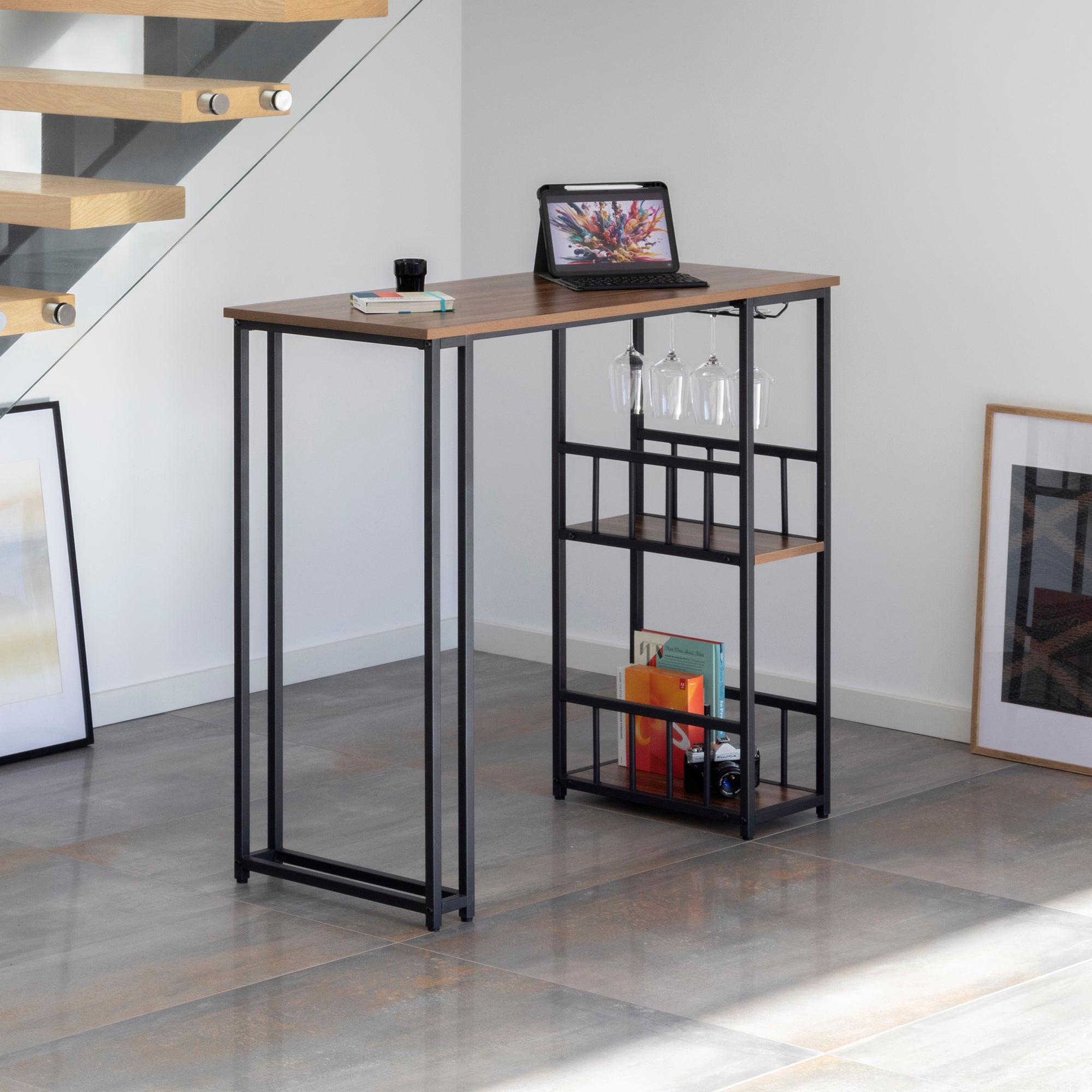 Mesa de Bar Gavin 110 x 50 x 105cm c/ 2 Estantes e Suporte p/ Copos, Estrutura Robusta em Metal, Pés Antiderrapantes, Fácil de Montar, MOG CASA - 6