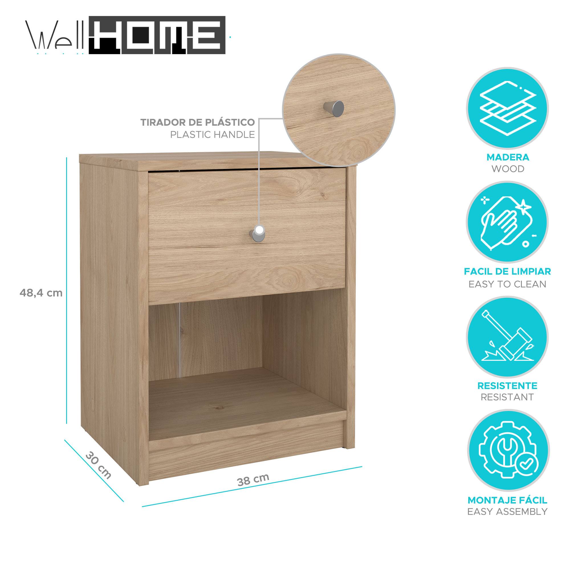 Mesitas de noche Ebro de roble con cajón 37x30x48 cm - 2 muebles - 2