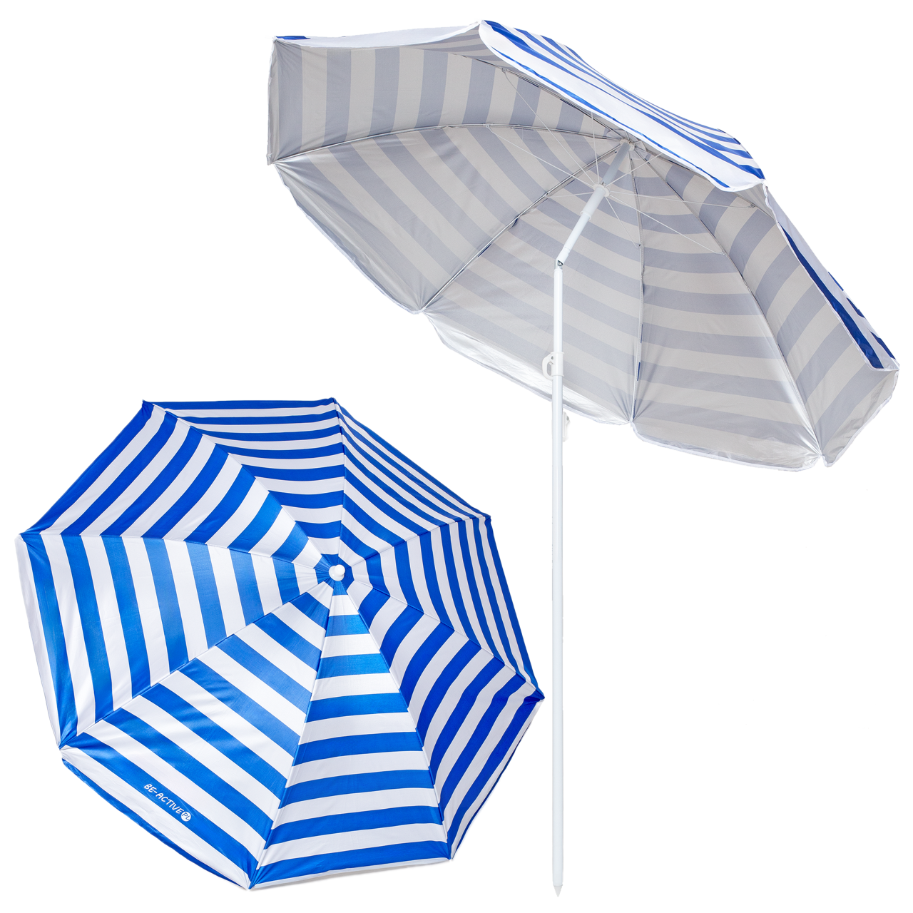 Parasol plażowy ogrodowy 180 cm regulowany, składany niebieskie paski Be-active.pl