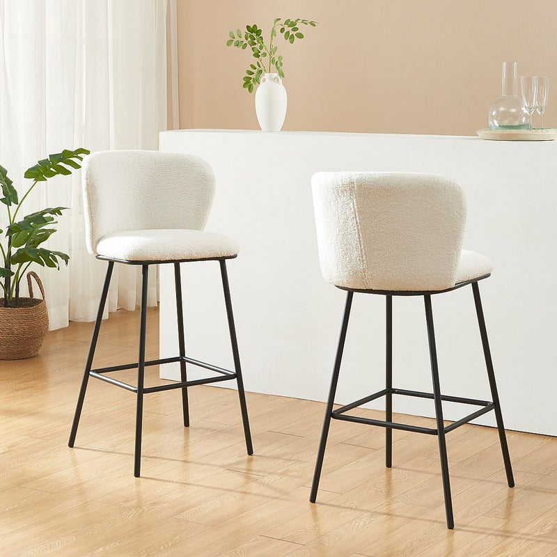 Zestaw 2 stołków barowych z bukli i metalu - Biały - SENORASE