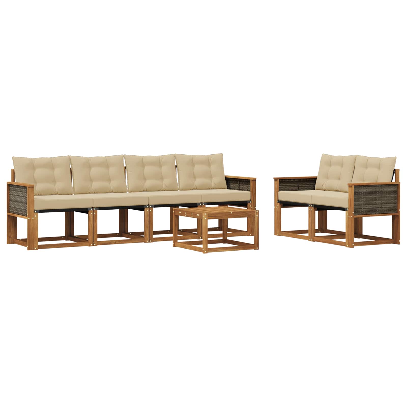 Ensemble de canapés d'extérieur, 7 pièces, naturel et beige, pour la terrasse - 2
