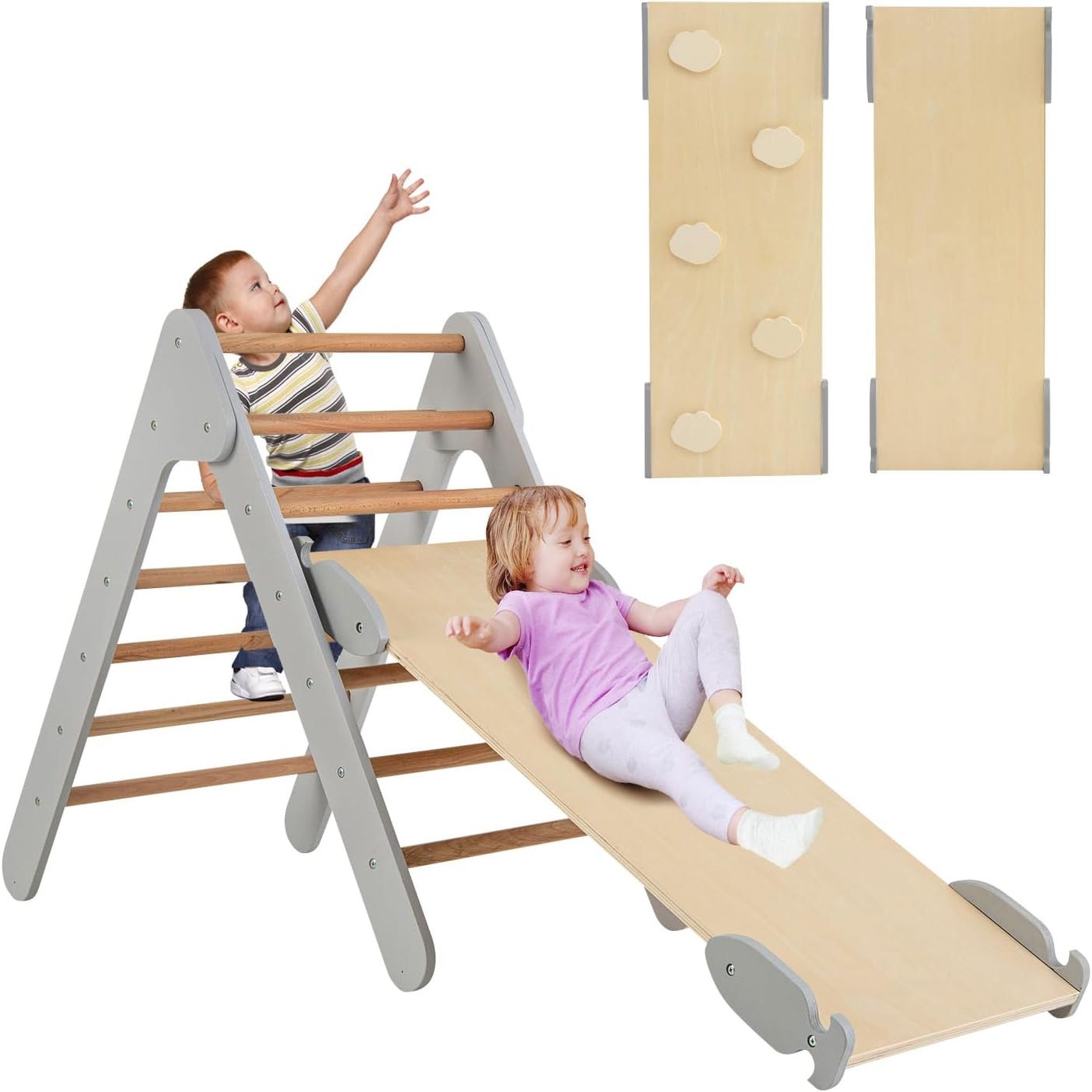Triangle D'escalade Montessori Pour Enfants - Kit 2 En 1 Avec Arche Et Balançoire, Bois Massif, Sécurisé, Pour Intérieur