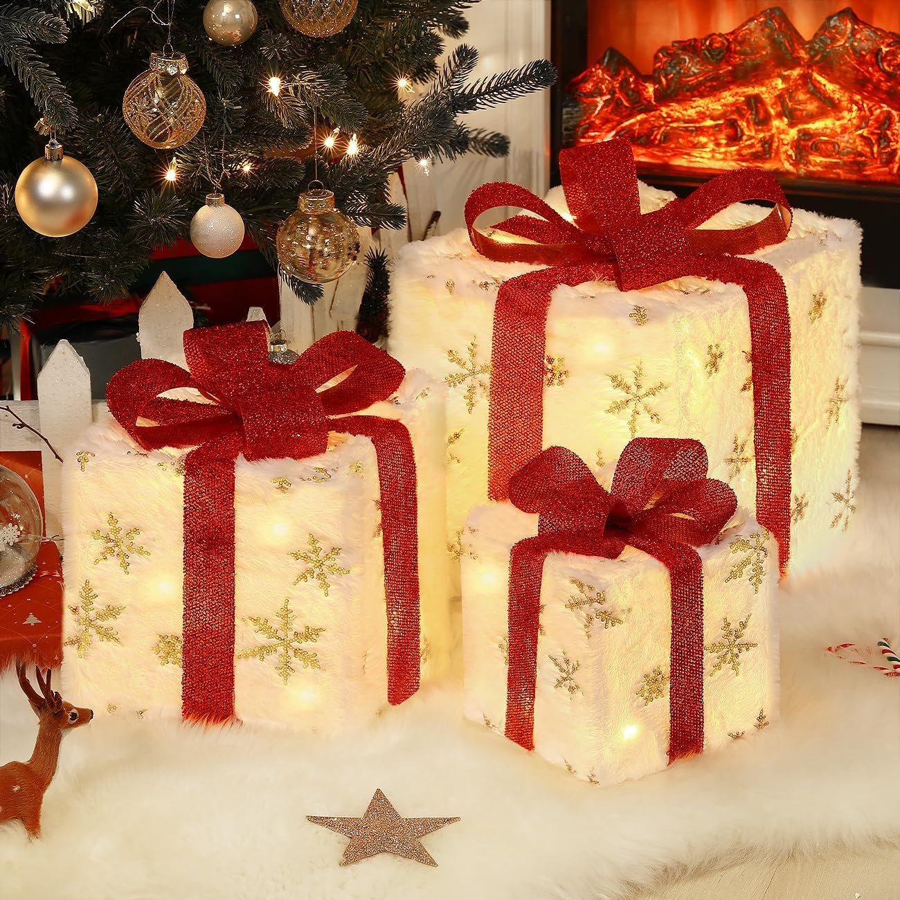 Coffret cadeau lumineux de Noël, ensemble de 3 décorations d'intérieur