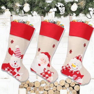 Lot De 3 Chaussettes De Noël Enfant - Père Noël, Bonhomme De Neige Et Renne - Déco Cheminée 23 Cm