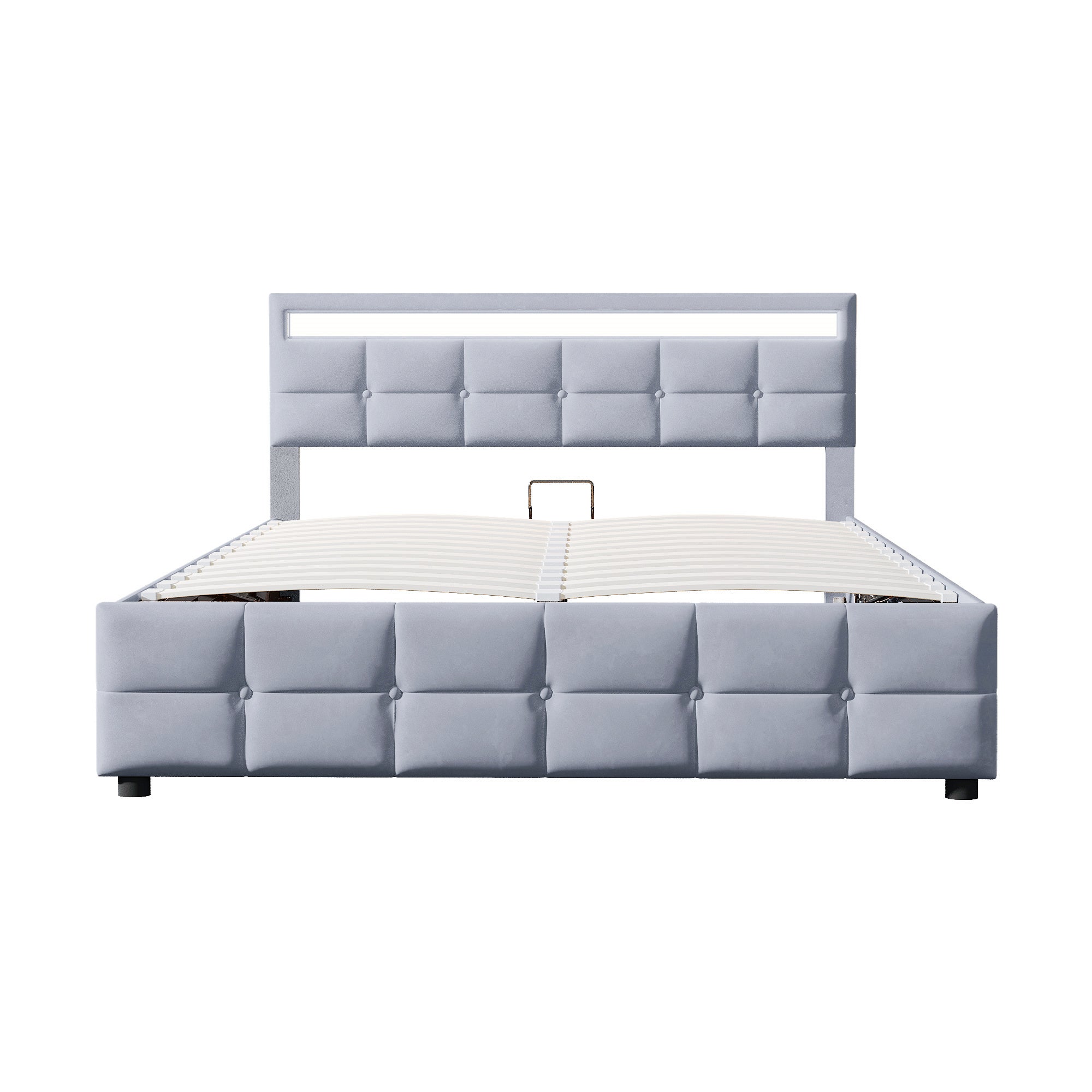 Łóżko 180x200cm z weluru - z LED i stelażem na listwy - Szare - 2