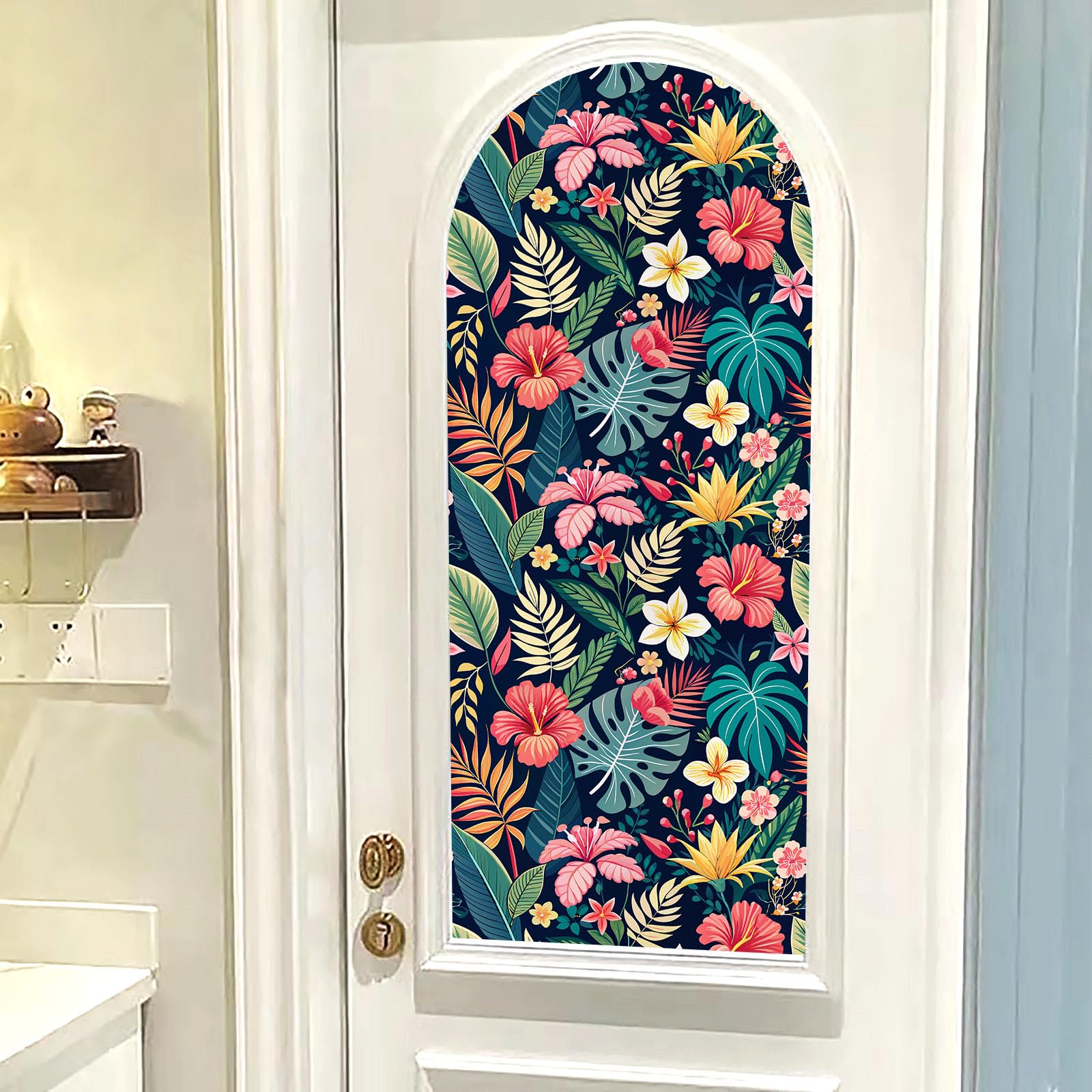 Carta da parati tropicale staccabile e attaccabile, foglie di palma floreali, carta adesiva, , autoadesiva, carta da parati per armadi, ,5 m x 44 cm - 5