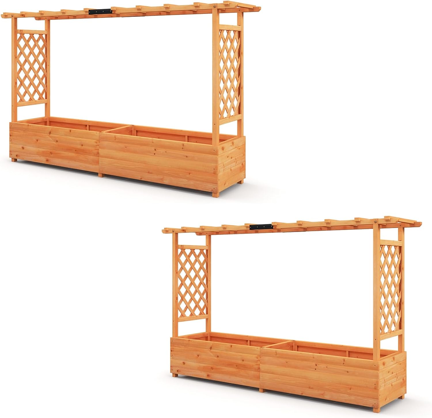 Jardinière Surélevée avec Treillis, Lit de Jardin en Bois avec Toit Suspendu, Trous de Drainage, 200x44x114cm - 9