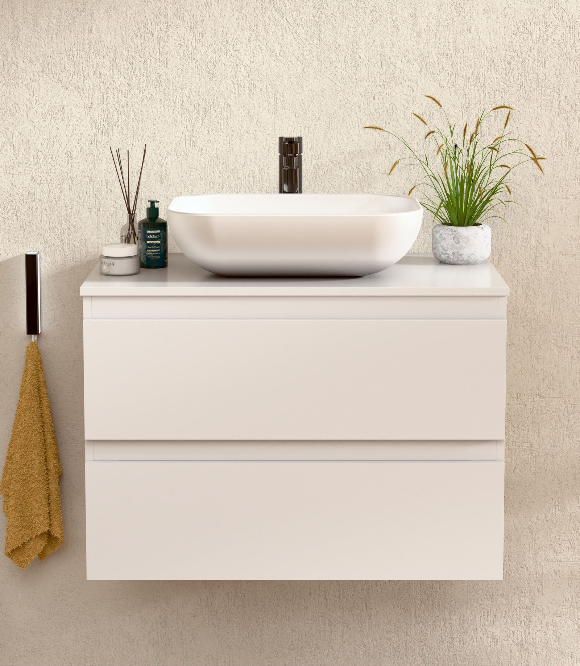 BELLOBATH - Móvel com Lavatório de Cerâmica, Móvel Montado com 2 Gavetas, 100 x 55 x 46 cm, Móvel e Tampo Branco - 2