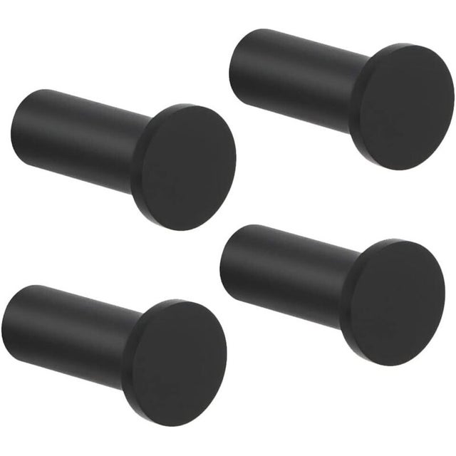 Lot de 4 crochets muraux ronds à visser, porte-serviettes robustes en acier inoxydable pour salle de bain, chambre, cuisine, entrée, 16 x 35 mm, noir