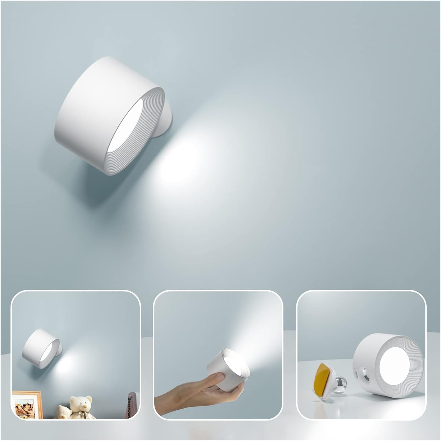 Lampa ścienna LED z portem ładowania USB, 1 szt., lampa do czytania, sterowanie dotykowe, ściemnialna, 3 poziomy