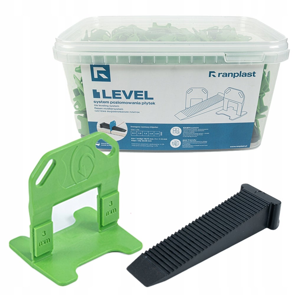 System poziomowania płytek 3mm 500 klipsów + 100 klinów zestaw Ranplast